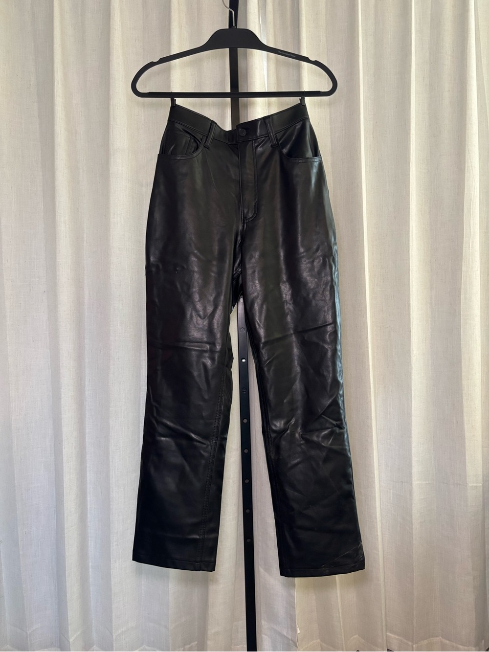 Abercrombie & Fitch Black Faux Leather High-Rise Straight Pants